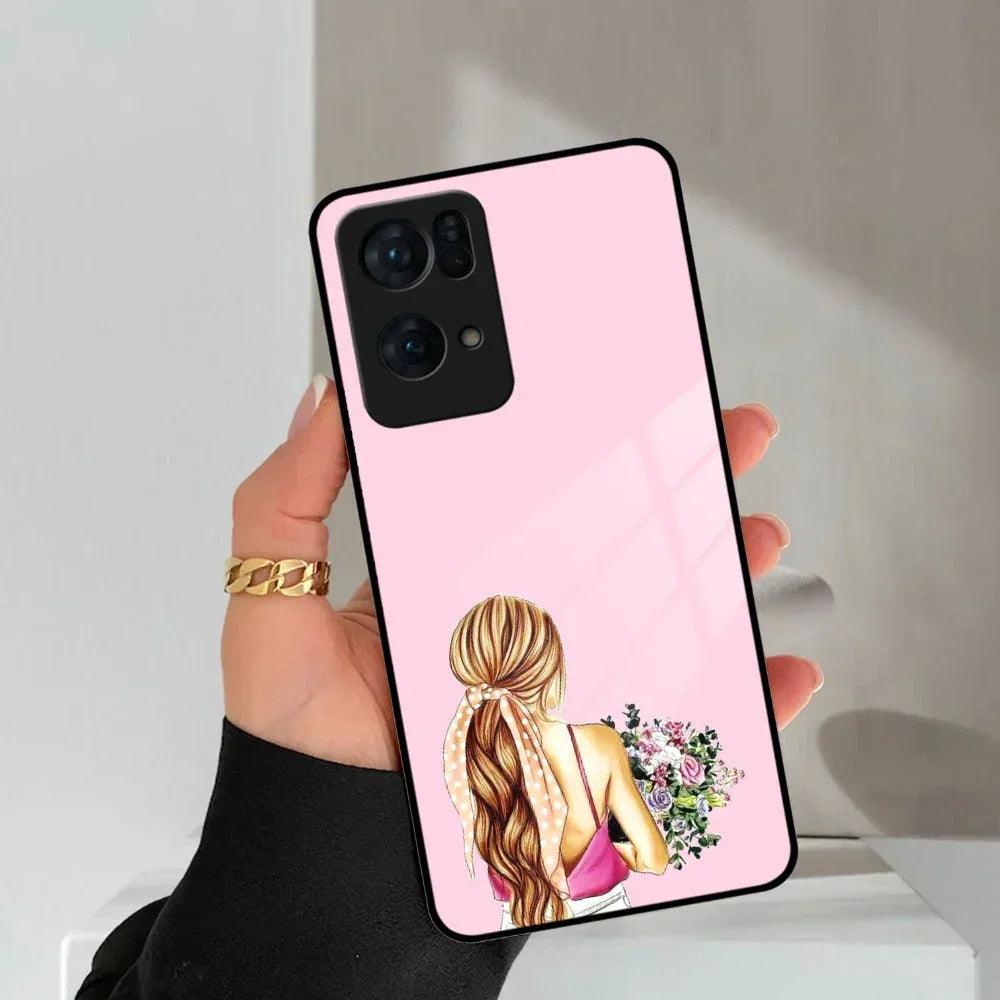 Styles Girl With Flower Glass Case For Oppo - ShopOnCliQ