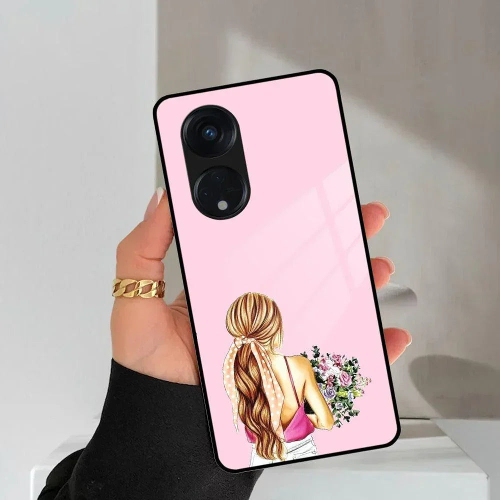 Styles Girl With Flower Glass Case For Oppo - ShopOnCliQ