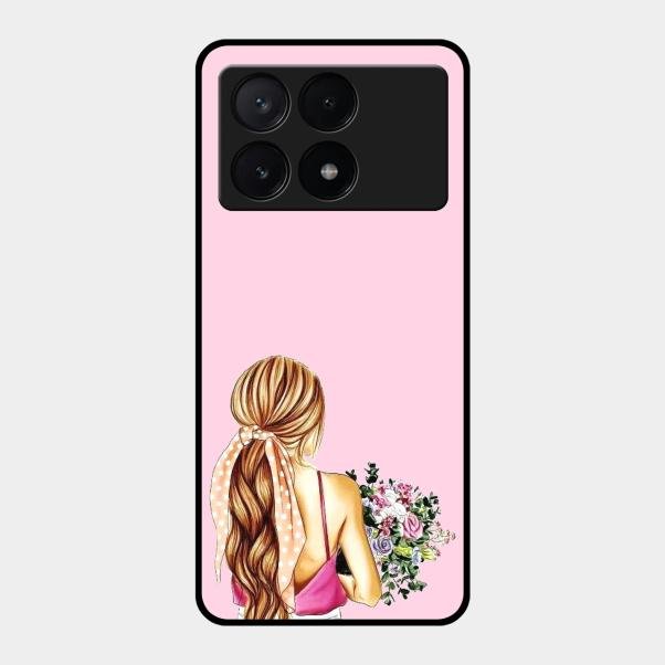 Styles Girl With Flower Glass Case For Poco X6 Pro 5G
