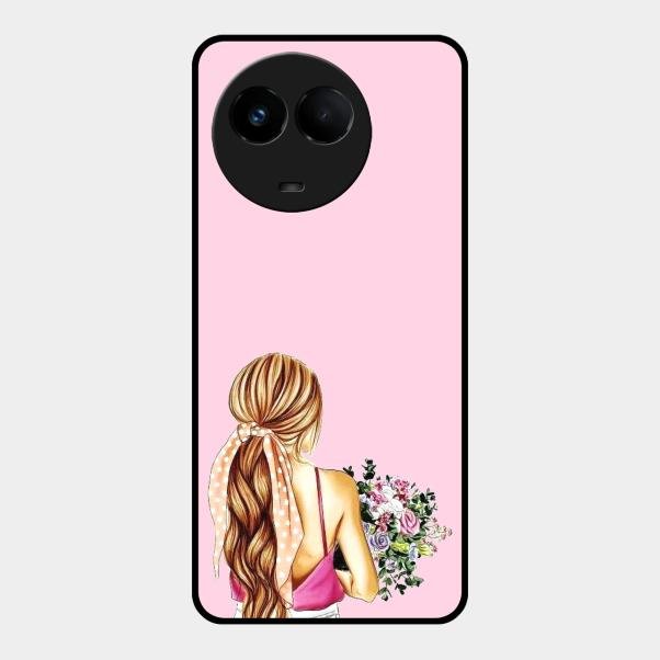 Styles Girl With Flower Glass Case For Realme 11 5G