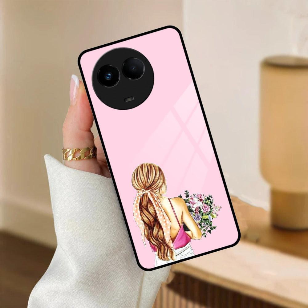 Styles Girl With Flower Glass Case For Realme/Narzo - ShopOnCliQ