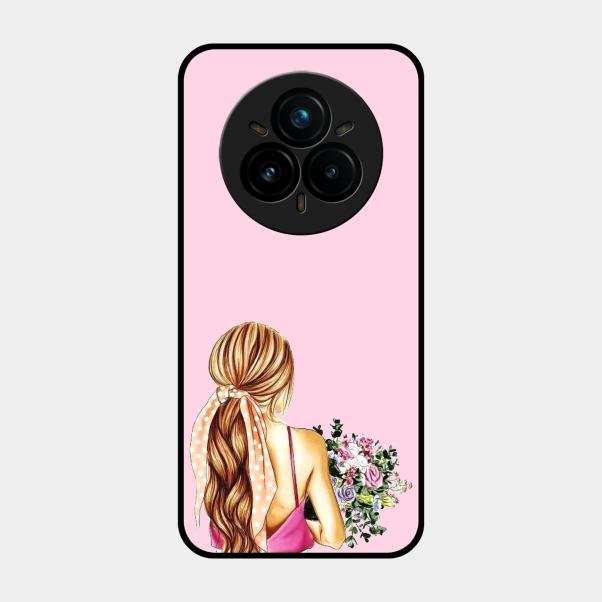 Styles Girl With Flower Glass Case For Realme 14 Pro 5G