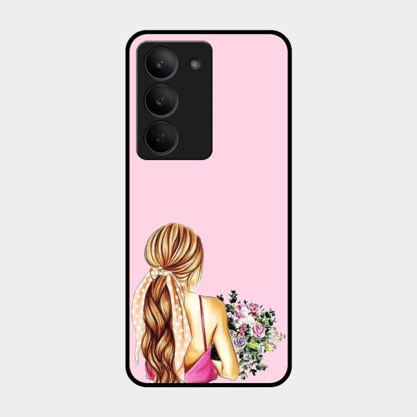 Styles Girl With Flower Glass Case For Realme 14X 5G