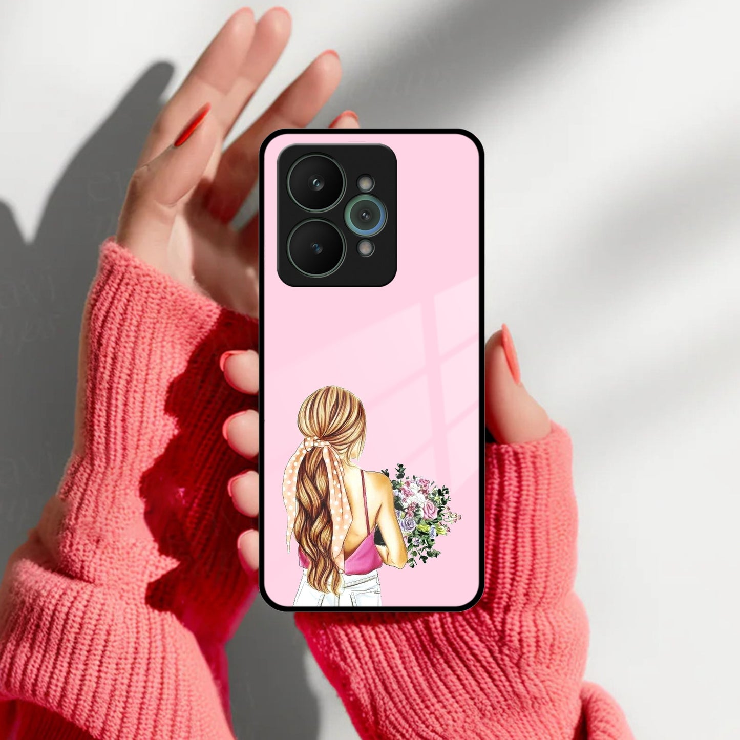 Styles Girl With Flower Glass Case For Realme/Narzo