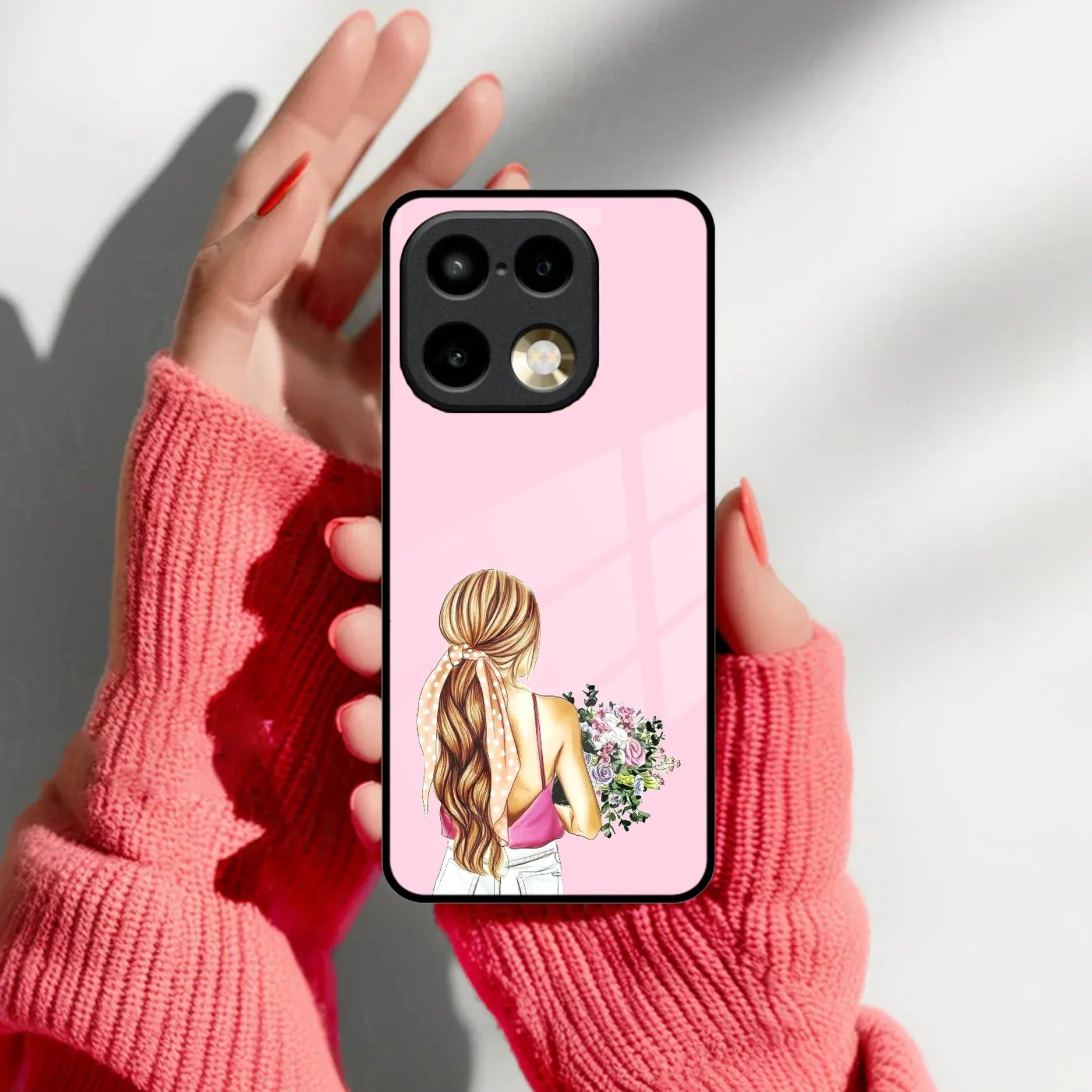 Styles Girl With Flower Glass Case For Realme 16 Pro Plus 5G