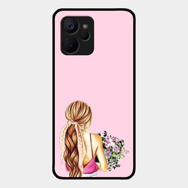 Styles Girl With Flower Glass Case For Realme 9I 5G