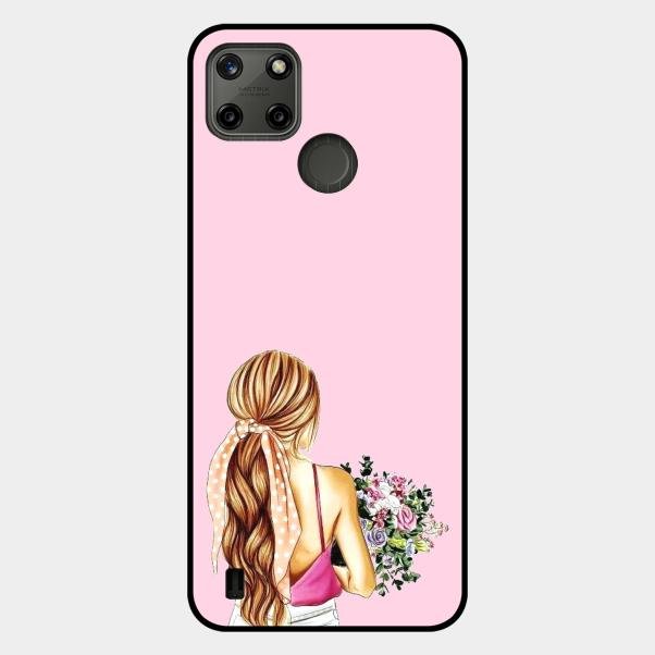 Styles Girl With Flower Glass Case For Realme C21Y