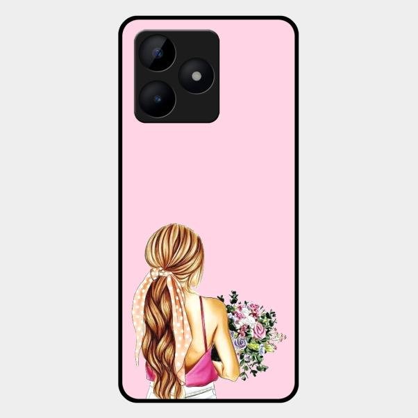 Styles Girl With Flower Glass Case For Realme C53