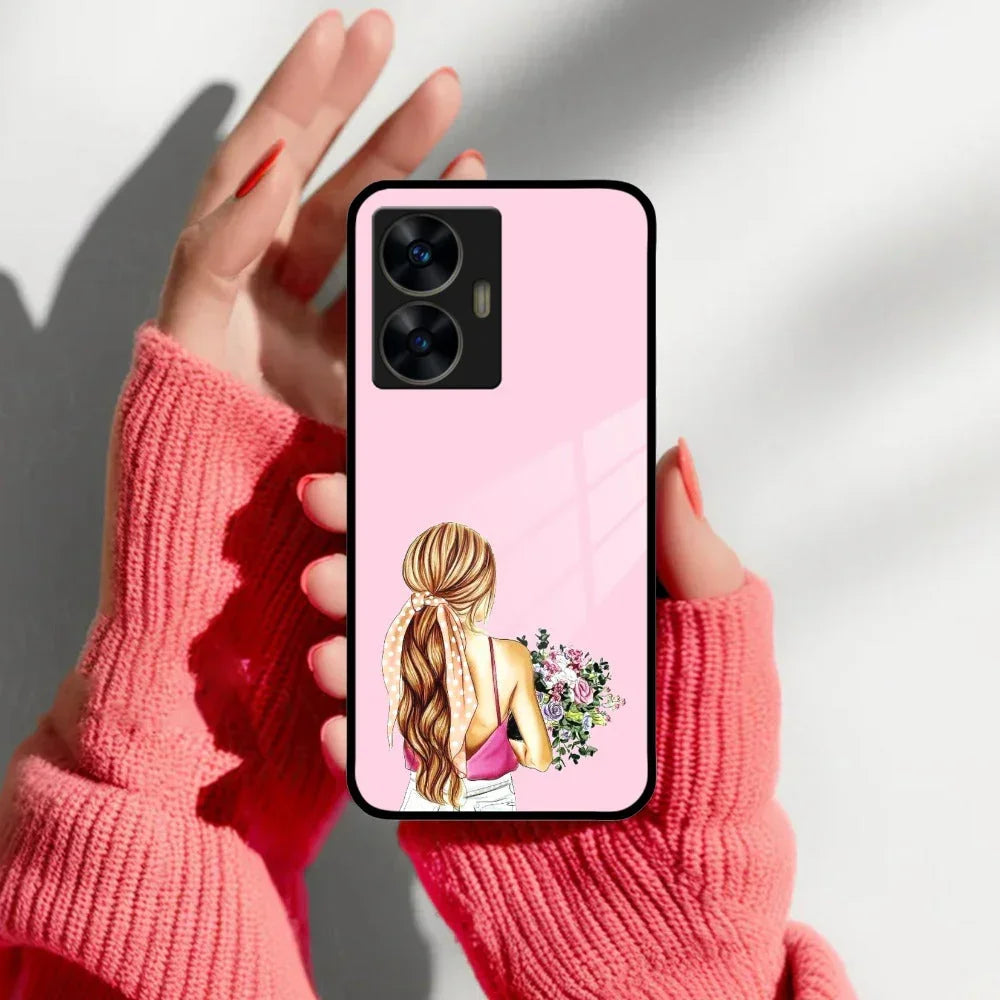 Styles Girl With Flower Glass Case For Realme/Narzo - ShopOnCliQ