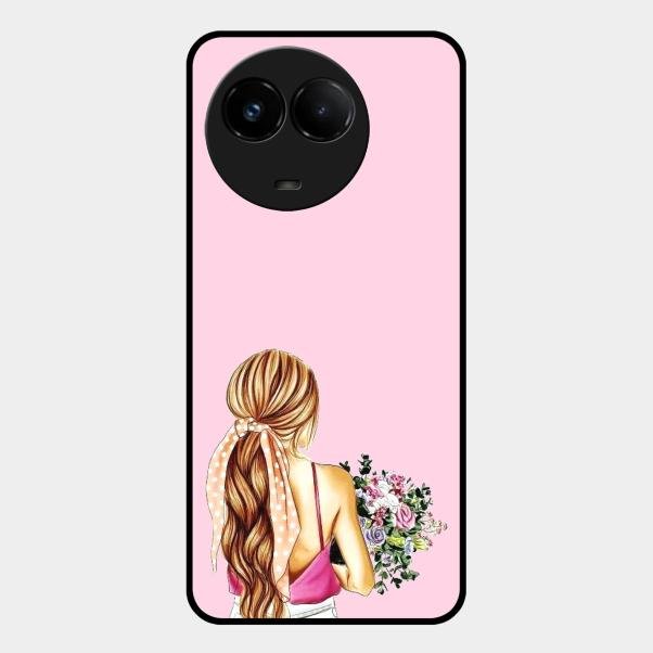 Styles Girl With Flower Glass Case For Realme C67 5G