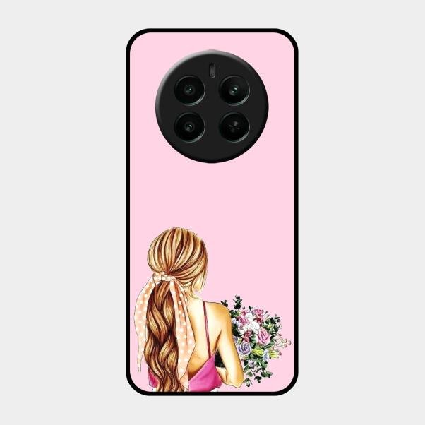 Styles Girl With Flower Glass Case For Realme Narzo 70 Pro 5G