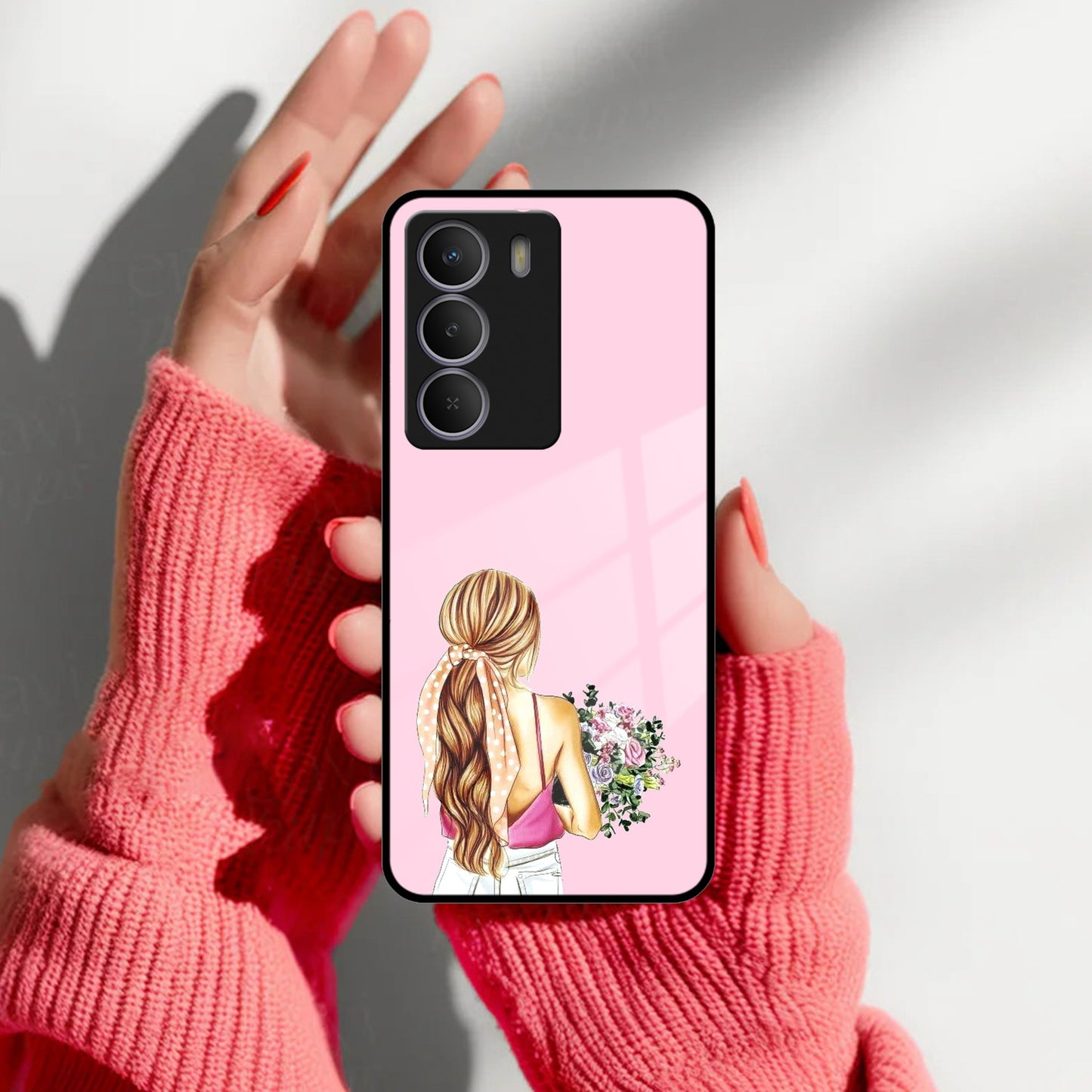 Styles Girl With Flower Glass Case For Realme/Narzo