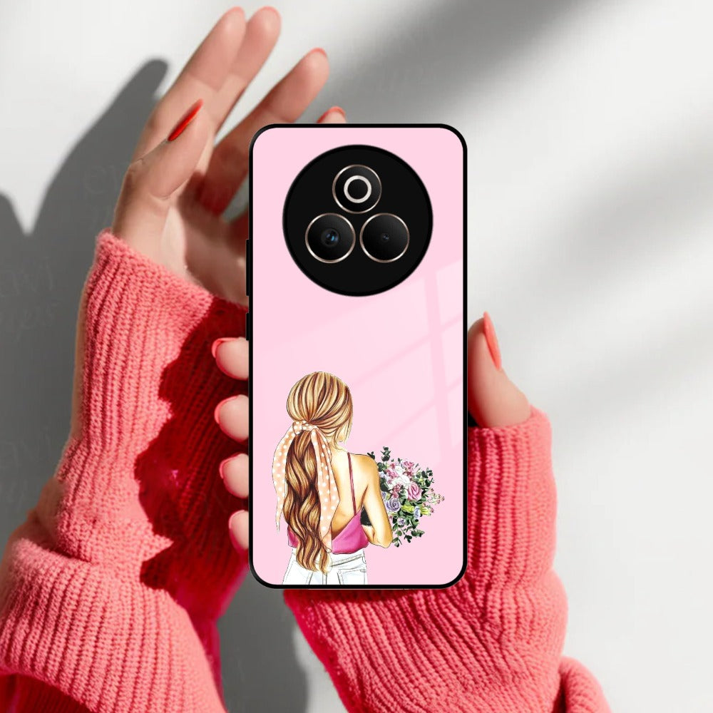 Styles Girl With Flower Glass Case For Realme/Narzo