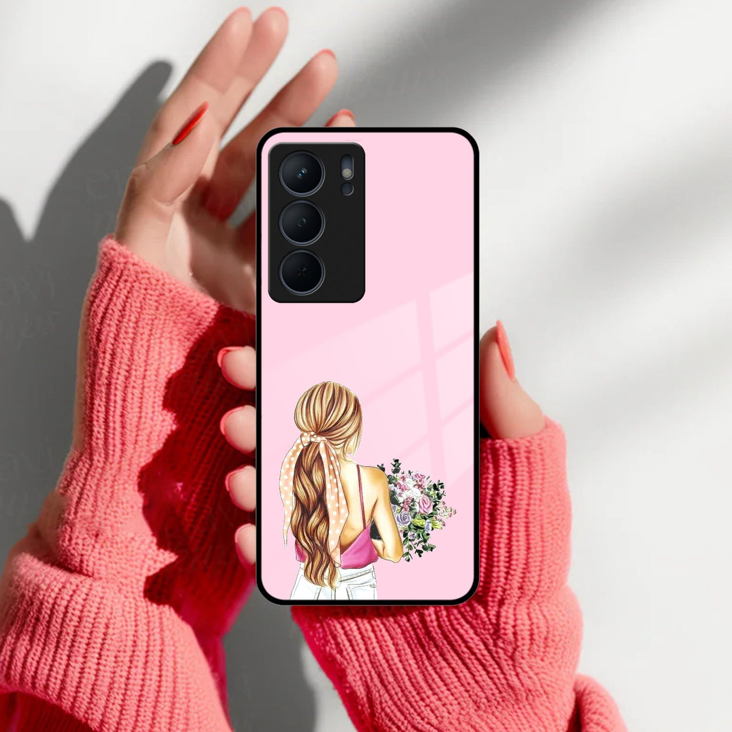 Styles Girl With Flower Glass Case For Realme/Narzo