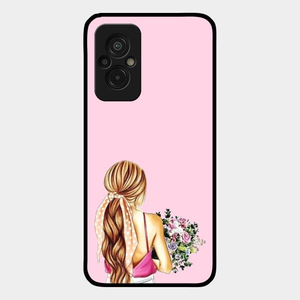 Styles Girl With Flower Glass Case For Redmi 11 Prime 4G