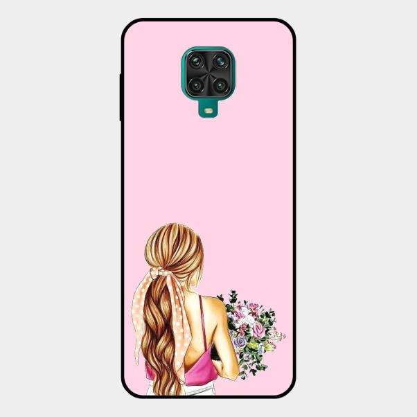 Styles Girl With Flower Glass Case For Redmi Note 10 Lite