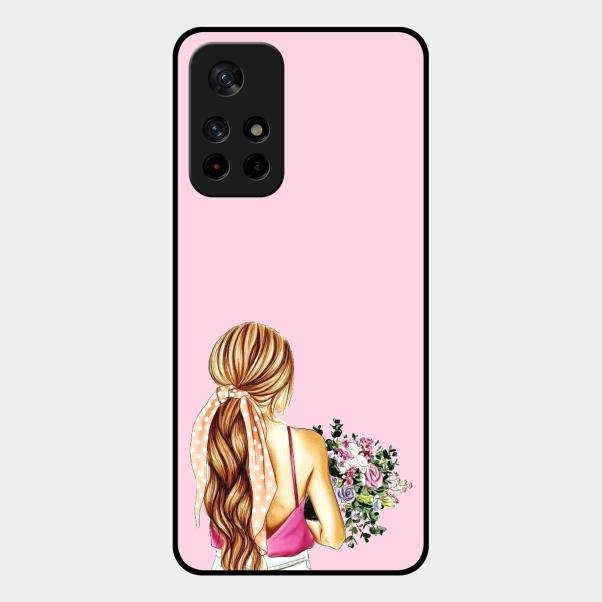 Styles Girl With Flower Glass Case For Redmi Note 11T 5G