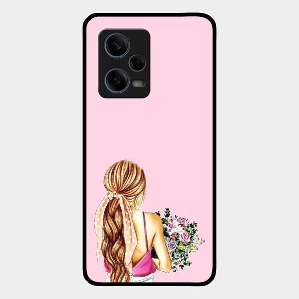 Styles Girl With Flower Glass Case For Redmi Note 12 Pro Plus 5G