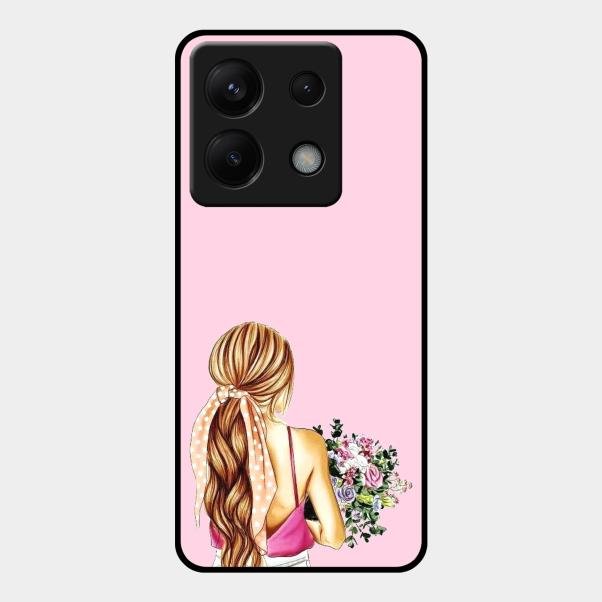 Styles Girl With Flower Glass Case For Redmi Note 13 Pro 5G