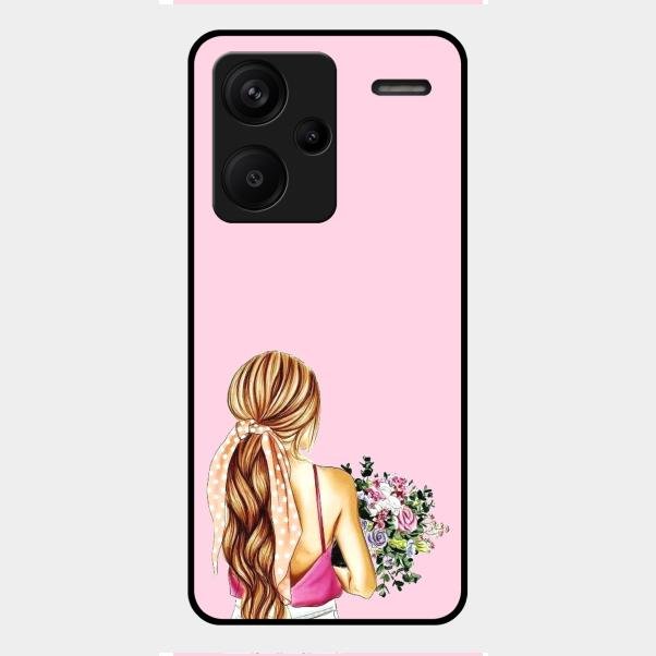 Styles Girl With Flower Glass Case For Redmi Note 13 Pro Plus 5G
