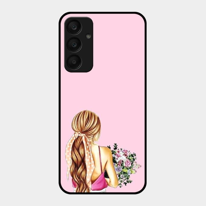 Styles Girl With Flower Glass Case For Samsung Galaxy A25 5G