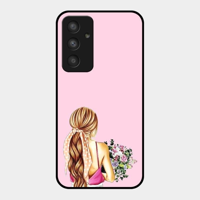 Styles Girl With Flower Glass Case For Samsung Galaxy A54 5G