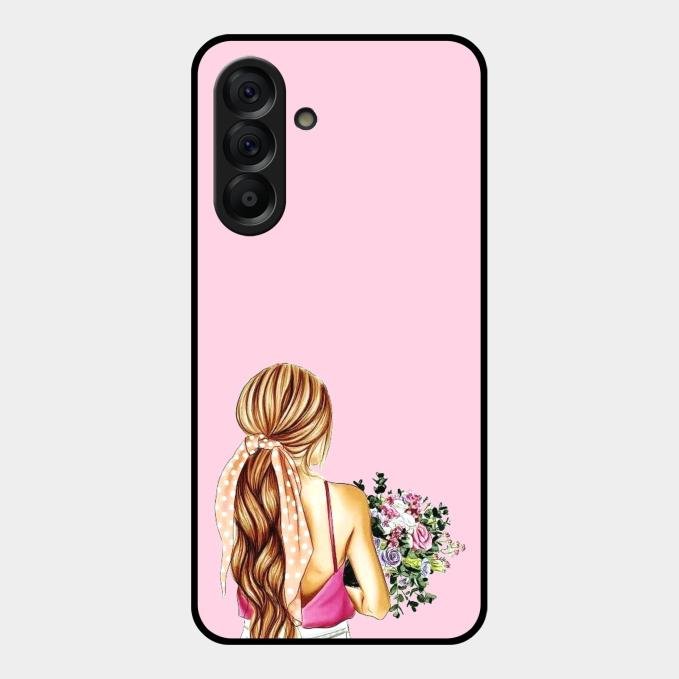 Styles Girl With Flower Glass Case For Samsung Galaxy A56 5G