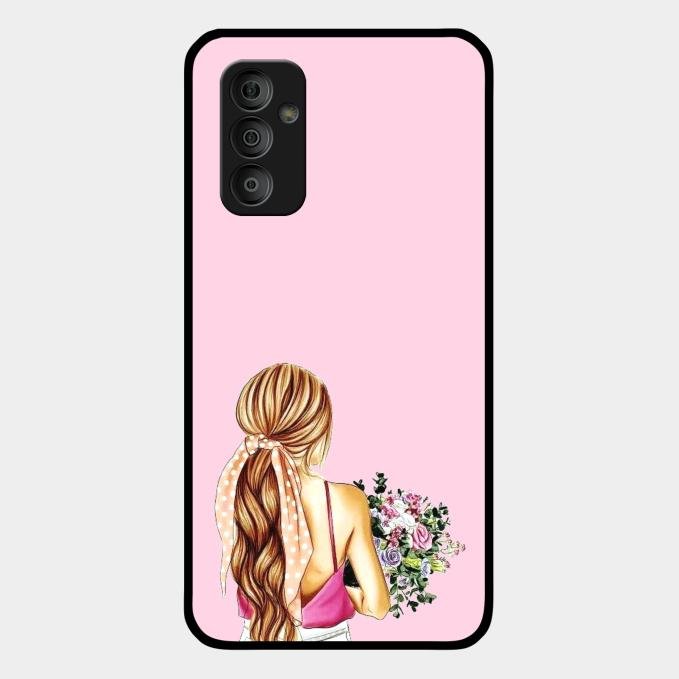 Styles Girl With Flower Glass Case For Samsung Galaxy F23 5G