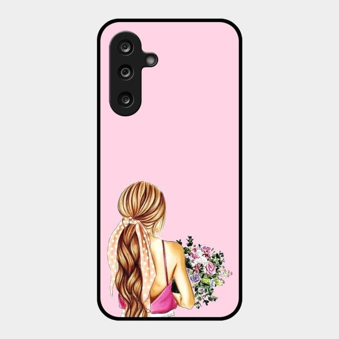 Styles Girl With Flower Glass Case For Samsung Galaxy F36 5G