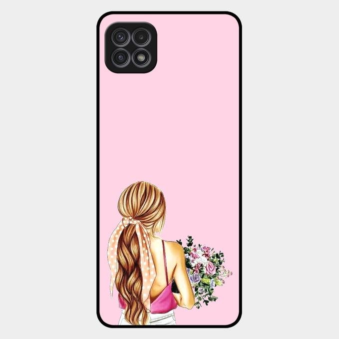 Styles Girl With Flower Glass Case For Samsung Galaxy F42 5G