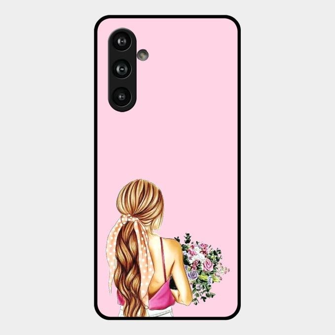 Styles Girl With Flower Glass Case For Samsung Galaxy F54 5G