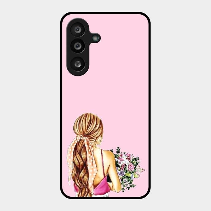 Styles Girl With Flower Glass Case For Samsung Galaxy F55 5G