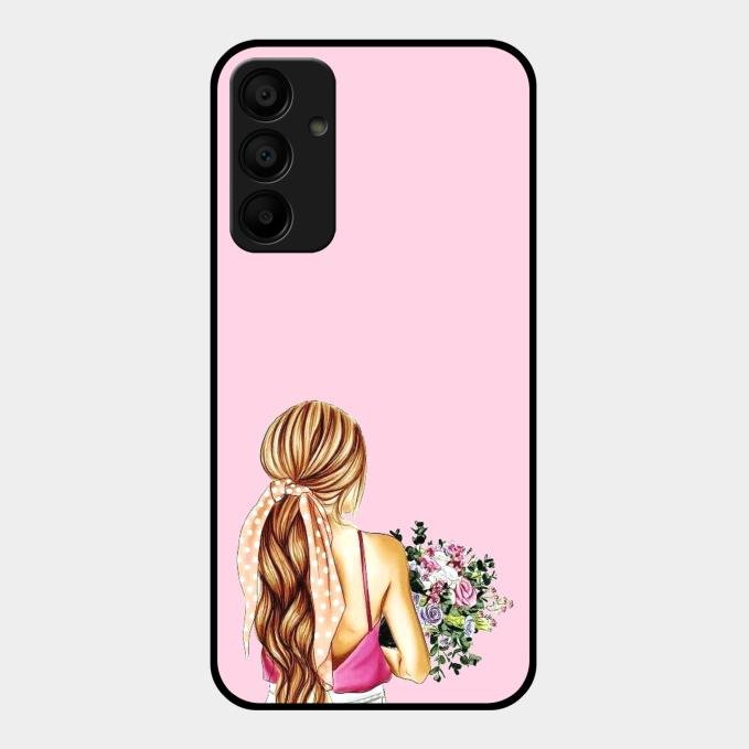 Styles Girl With Flower Glass Case For Samsung Galaxy M15 5G