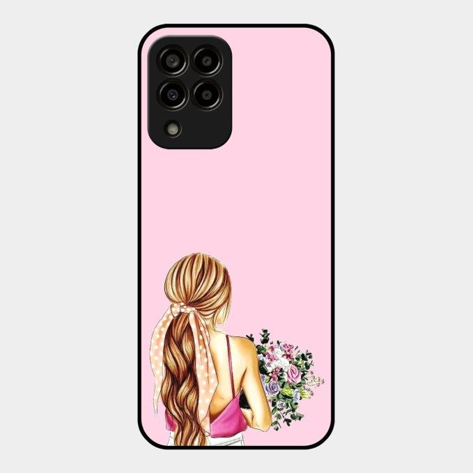 Styles Girl With Flower Glass Case For Samsung Galaxy M33 5G