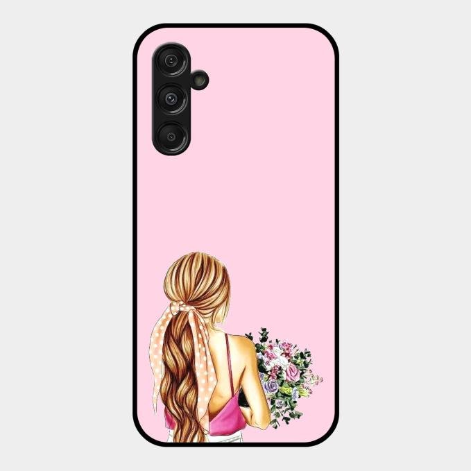 Styles Girl With Flower Glass Case For Samsung Galaxy M34 5G