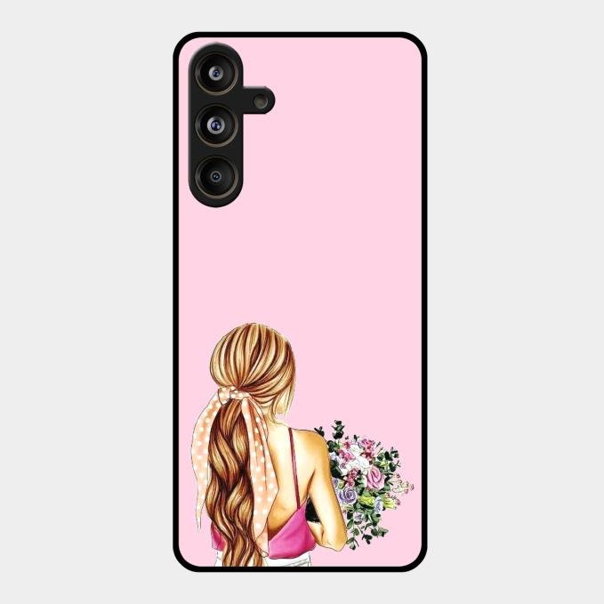 Styles Girl With Flower Glass Case For Samsung Galaxy M55 5G