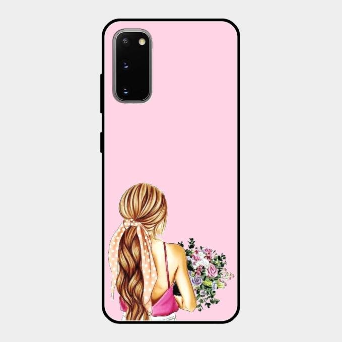 Styles Girl With Flower Glass Case For Samsung Galaxy S20