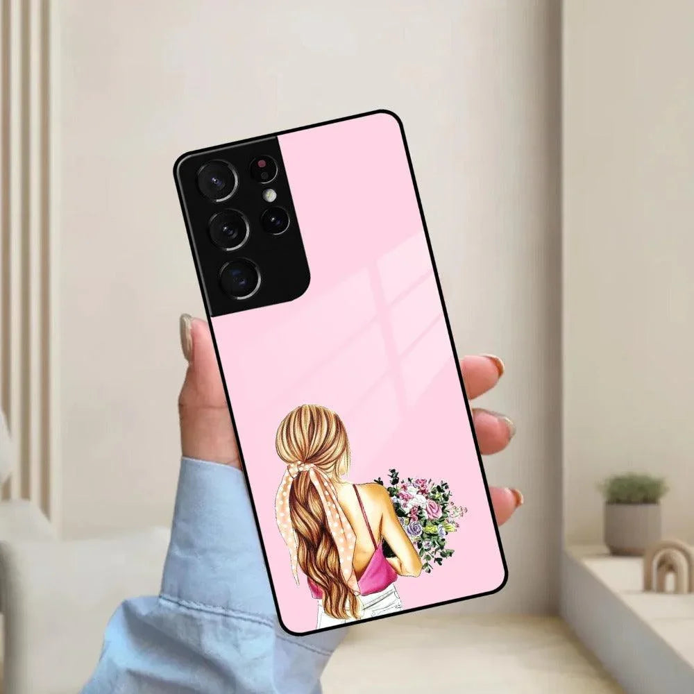 Styles Girl With Flower Glass Case For Samsung - ShopOnCliQ