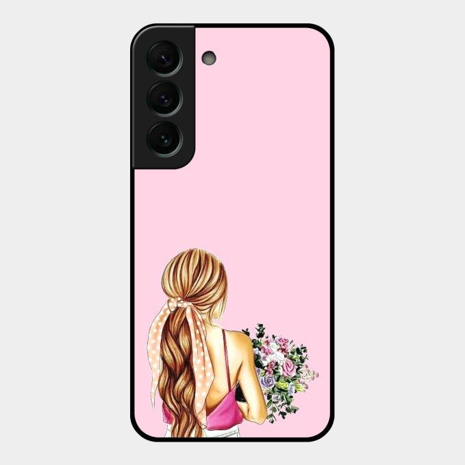 Styles Girl With Flower Glass Case For Samsung Galaxy S22 Plus 5G