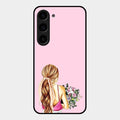 Styles Girl With Flower Glass Case For Samsung Galaxy S23 5G