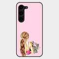 Styles Girl With Flower Glass Case For Samsung Galaxy S23 Plus 5G