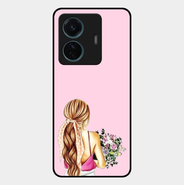 Styles Girl With Flower Glass Case For Vivo T1 Pro 5G