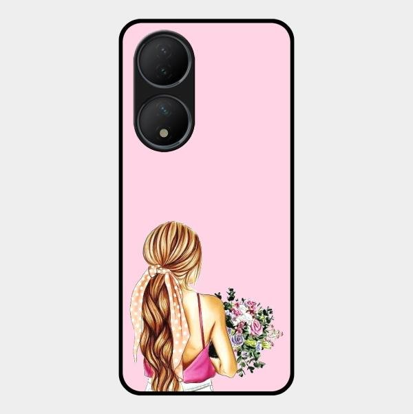 Styles Girl With Flower Glass Case For Vivo T2 5G