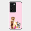 Styles Girl With Flower Glass Case For Vivo T3 5G