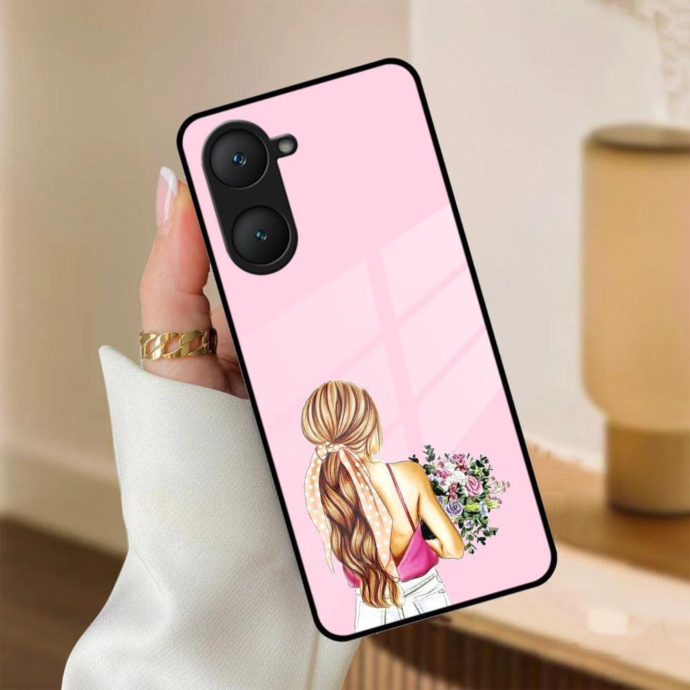 Styles Girl With Flower Glass Case For iQOO - ShopOnCliQ