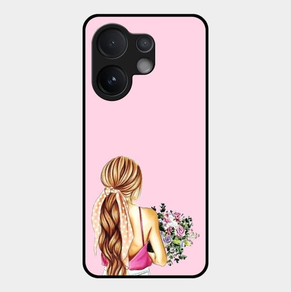 Styles Girl With Flower Glass Case For Vivo T4 Pro 5G