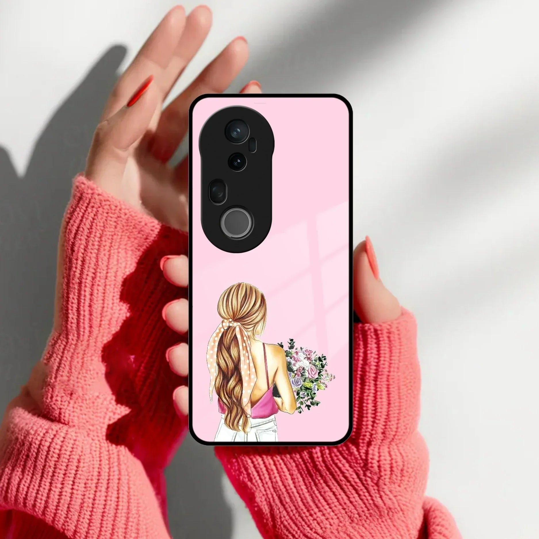 Styles Girl With Flower Glass Case For Vivo - ShopOnCliQ