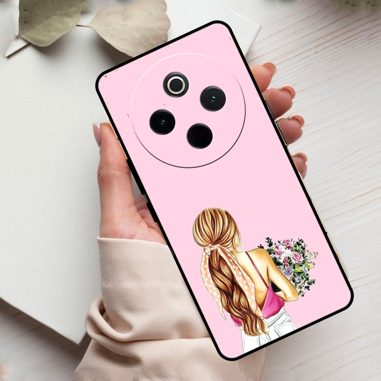 Styles Girl With Flower Glass Case For Vivo