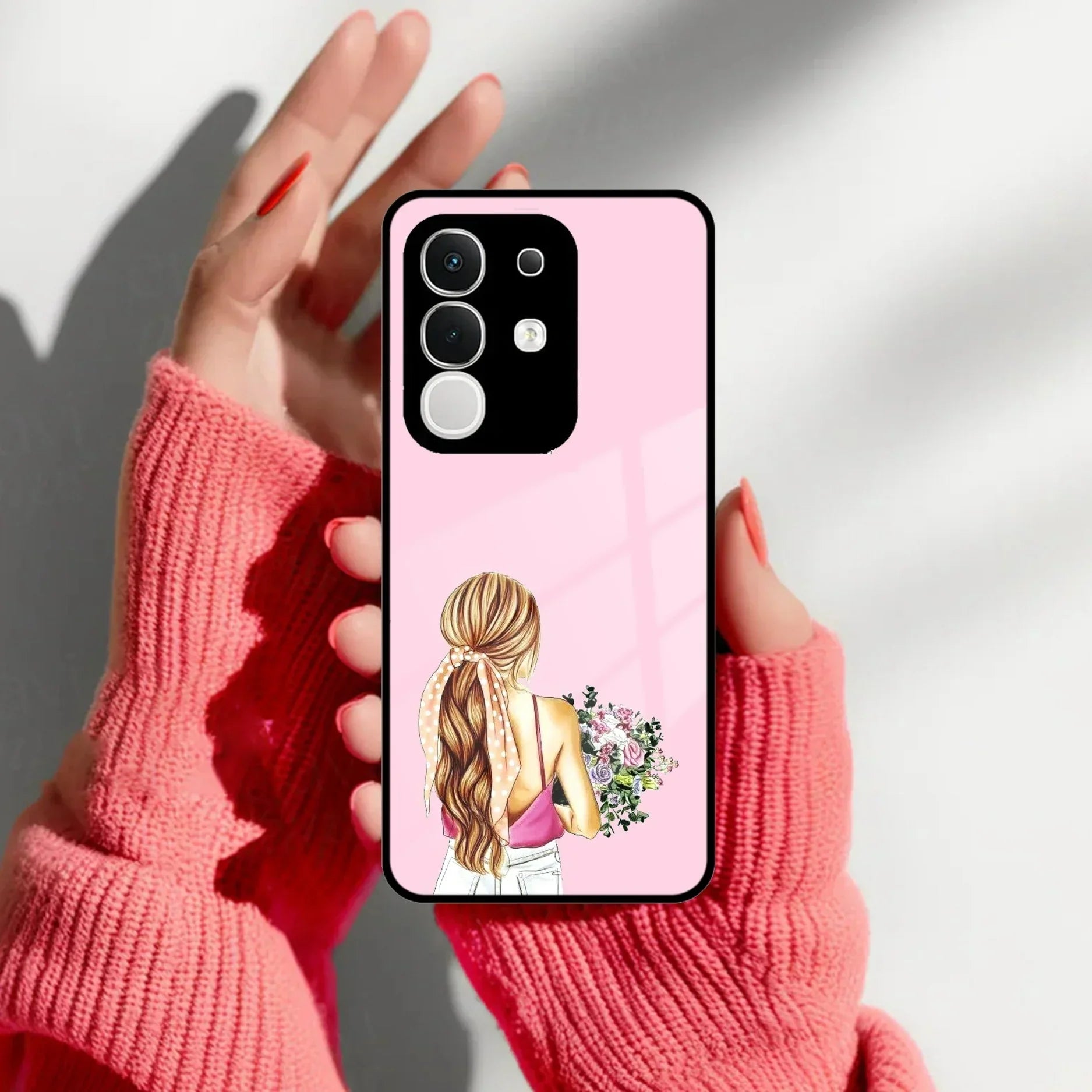 Styles Girl With Flower Glass Case For Vivo - ShopOnCliQ
