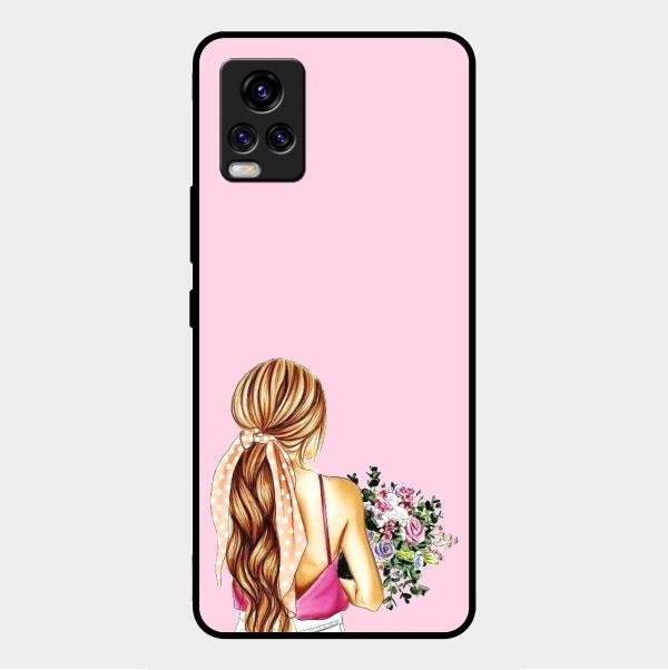 Styles Girl With Flower Glass Case For Vivo V20 Pro 5G